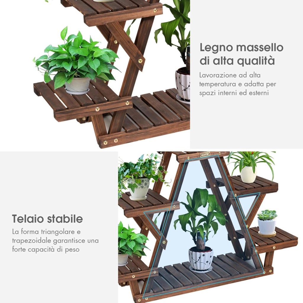 Porta Piante da Interno ed Esterno a 6 Livelli, Scaffale per Piante e Fiori a Scala in Legno, Porta Vasi da Balcone, Giardino e Salotto, 99 x 25 x 64,5 cm