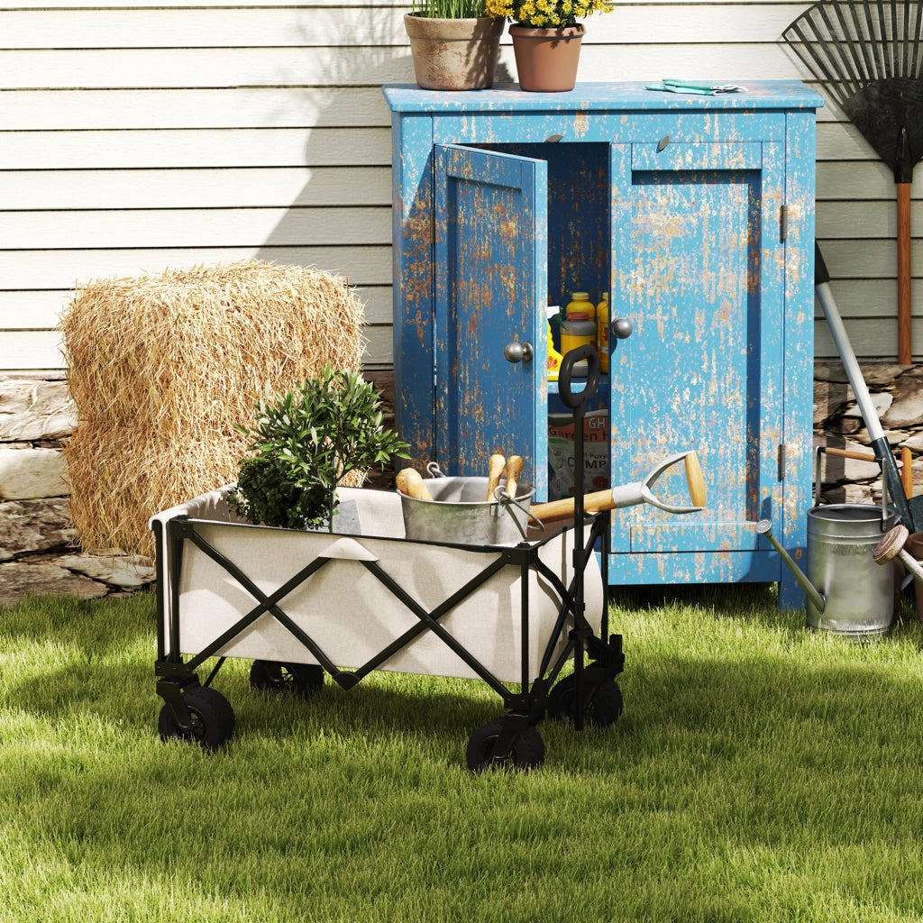 Carrello da Giardino Pieghevole con Piano Esterno ¨C Zephmum ¨C Beige 90x48x92 cm