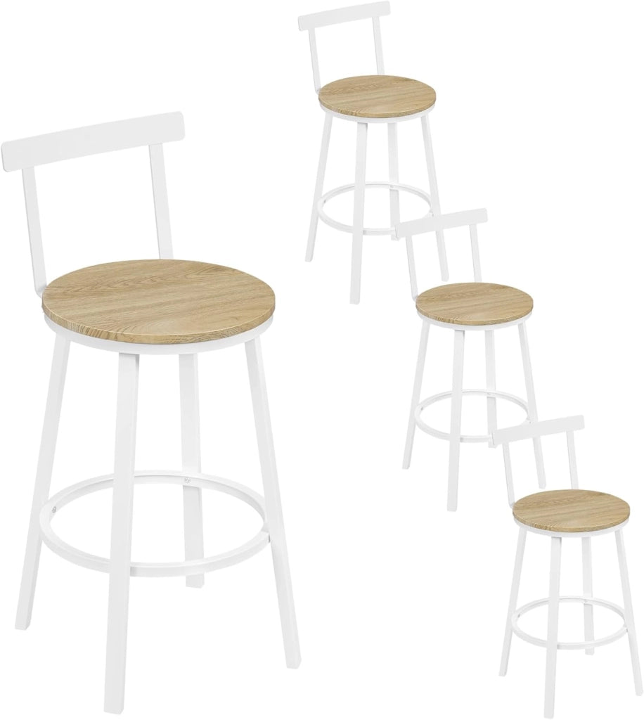 Sgabelli Cucina Set di 4, Sgabelli da Bar per Colazione, con Poggiapiedi e Schienale, Struttura in Metallo, Nero