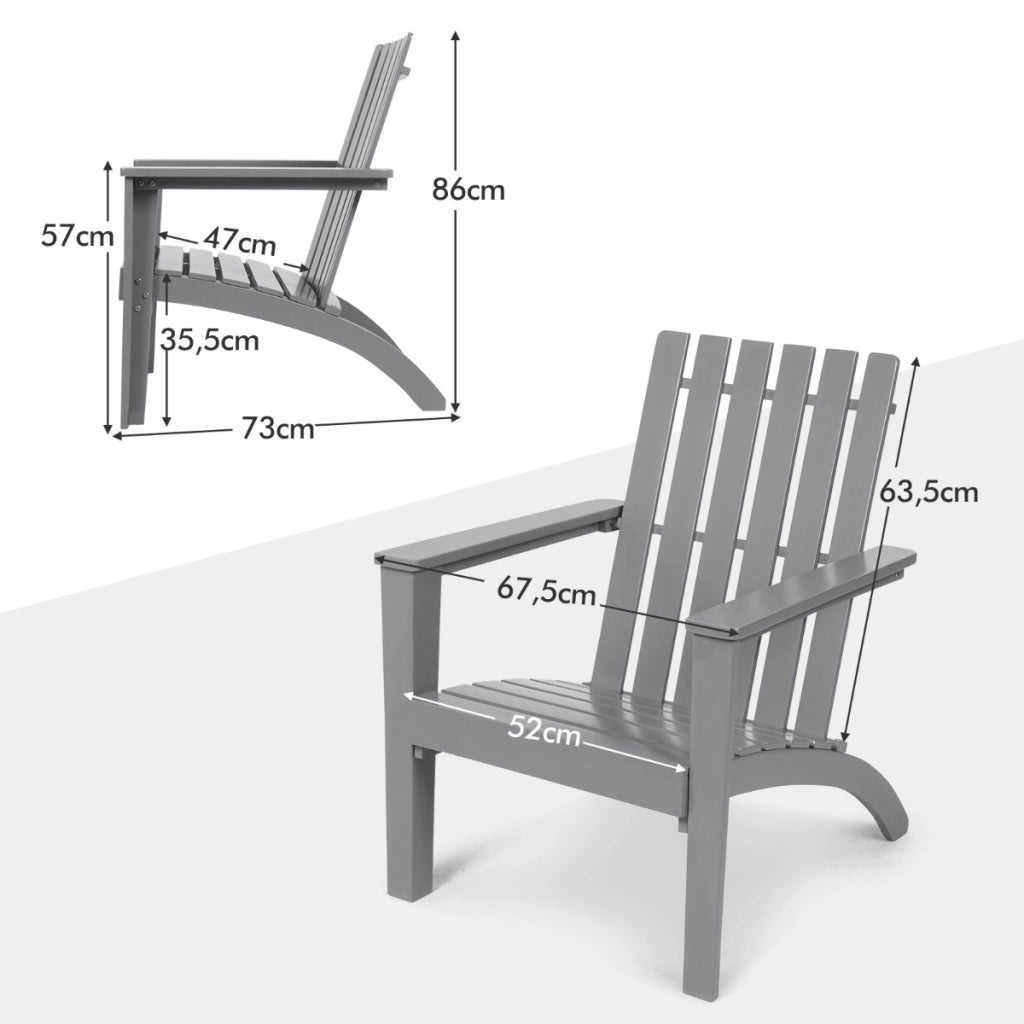 Sedia Adirondack ergonomica di legno da esterno, Poltrona di acacia per cortile piscina balcone giardino Grigio-Poltrone e sdraio