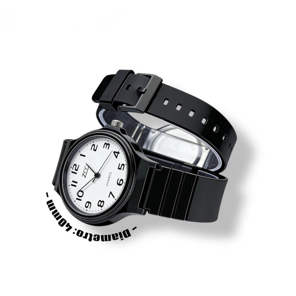 Trade Shop - Orologio Da Polso 40 Mm Nero Cinturino Sportivo Quadrante Bianco -