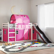 Letto a Castello con Scivolo e Tende Rosa 90x190 cm