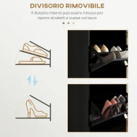 Scarpiera Moderna con 3 Cassetti Ribaltabili per 15 Paia di Scarpe e Ripiano Regolabile, 54x24x117.5cm, Nero