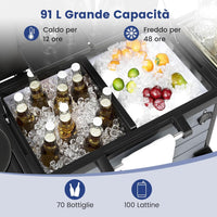 Carrello Porta Ghiaccio su Ruote 83 x 50 x 85 cm, Carrello Refrigerante con Ripiani di Stoccaggio e Apribottiglie, Portata 91 L, Frigorifero Portavivande da Esterno per Feste e Barbecue