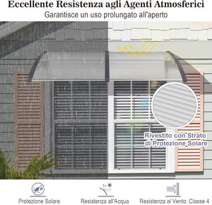 Tettoia per Porta Finestra, Pensilina Tettoia per Porta in Policarbonato, per Protezione da Sole, Pioggia, Neve, per Balcone, Finestre e Porte (Trasparente, 199 x 99 x 28 cm)