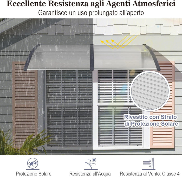 Tettoia per Porta Finestra, Pensilina Tettoia per Porta in Policarbonato, per Protezione da Sole, Pioggia, Neve, per Balcone, Finestre e Porte (Trasparente, 199 x 99 x 28 cm)
