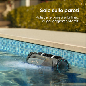 AIPER Seagull PRO Tile, Robot Piscina Senza Fili, Pulizia Pavimento e Pareti, Navigazione WavePath, AutoParcheggio, Durata Fino 90 min, Piscine Oltre 300 m, Gancio Recupero, Grigio