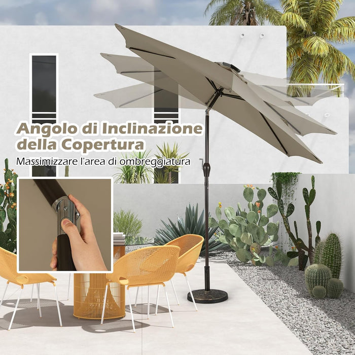 Ombrellone da Giardino con Led Luci ?270 cm, Parasole da Esterno Ombrello da Spiaggia (marrone)