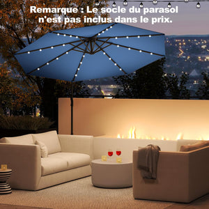 Ombrellone da Giardino ∅300 cm con 32 Luci LED, Ombrellone Prendisole con Rotazione di 360°, Inclinazione Regolabile, 8 Stecche, Manovella, per Giardino Piscina Cortile (Blu)