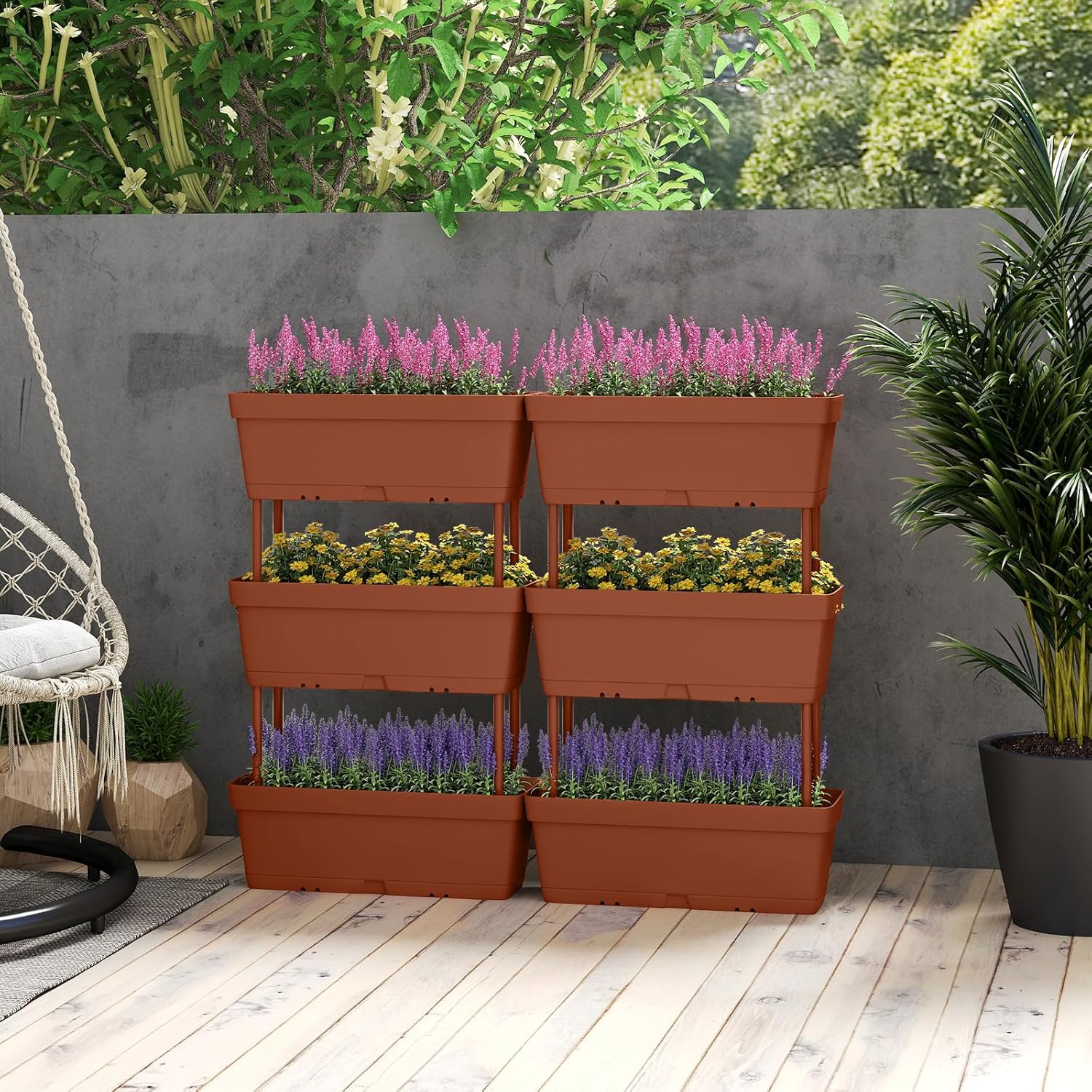 Letto Verticale Rialzato, 6 PZ Fioriere da Giardino per Verdure, Erbe e Fiori, Fioriere Elevate per Interni ed Esterni per Patio, Giardino e Balcone (Rosso)