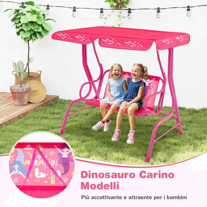 Altalena da Esterno per Bambini, Panchina a Dondolo a 2 Posti con Struttura in Metallo, Tetto Regolabile e Cinture di Sicurezza, per Bambini 3+Anni, Portata 80 kg (Rosa)