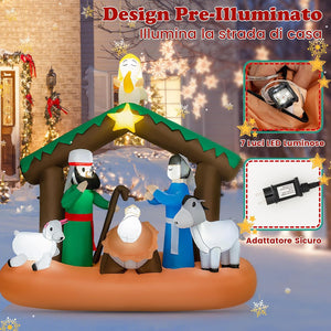 Presepe di Natale Gonfiabile da 180 cm, Decorazione Natalizia Gonfiabile Scena della Natività, con Luci LED Incorporate, per Interni e Esterni