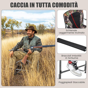 Set da Caccia Pieghevole per Esterno, Sedili da Caccia con Braccioli e Schienale, con Poggiapiedi Rimovibile, Tavolino Laterale, Supporto Fino a 150 kg