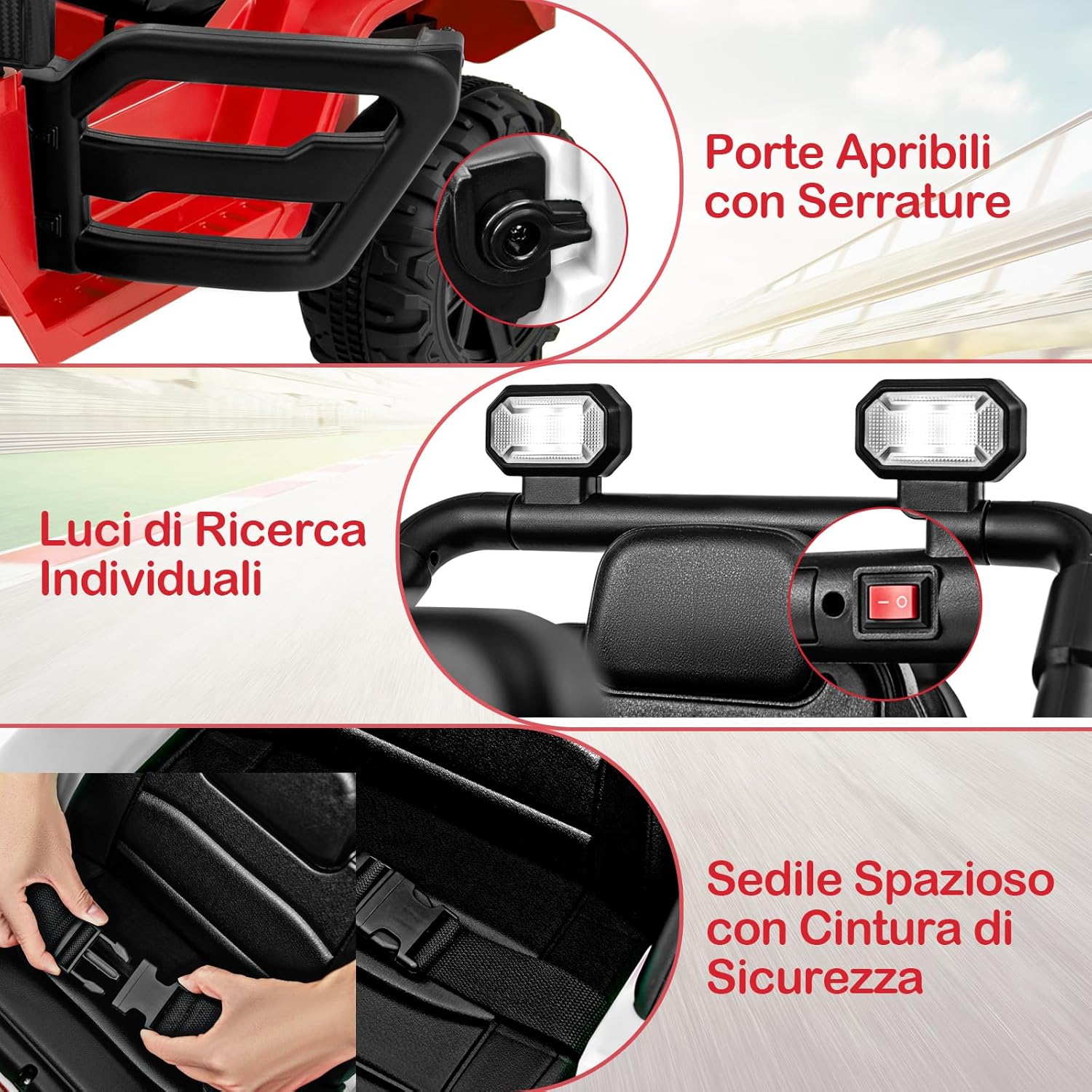 12V Macchina Elettrica per Bambini, Auto per Bambini con Telecomando Porta USB Musica e Luci, Avvio lento, Velocità Regolabile 1-5 km/h, per Bambini 3 Anni+ (Rosso)