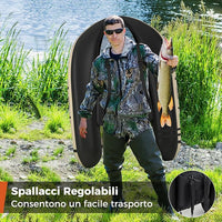 Belly Boat da Pesca Portatile, Gommone Gonfiabile da Pesca con Porta Canne Regolabile, Pompa, Pagaia in Alluminio, Spallacci e Kit di Riparazione, Barca da Mare con 2 Pinne, capacità 160kg