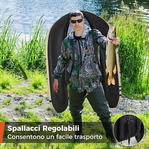 Belly Boat da Pesca Portatile, Gommone Gonfiabile da Pesca con Porta Canne Regolabile, Pompa, Pagaia in Alluminio, Spallacci e Kit di Riparazione, Barca da Mare con 2 Pinne, capacità 160kg