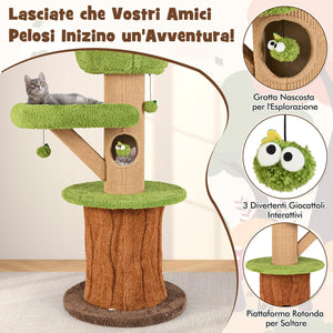 Tiragraffi a Forma di Albero per Gatti 175cm, Albero per Animali Domestici con 2 Casette, Trespolo Peluche, Palline Teaser, Pali in Sisal e Cuscini Rimovibili, Torre Moderno Interno