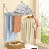 Stendibiancheria da Parete Pieghevole Antiruggine Resistente Stendino da Esterno o Interni, Salvaspazio Stendino per Balcone Bagn, con 8 Asticelle, 60cm