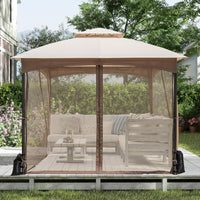 Gazebo da Giardino 3 x 3 m, Gazebo Impermeabile con Rete Mesh Staccabile e Terro Ventilato a Doppio Strato, Tenda Regolabile in Altezza per Feste, BBQ e Picnic (Kaki)