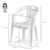 Sedia da giardino set 6 sedie in plastica con braccioli e impilabili colore verde Tomaino
