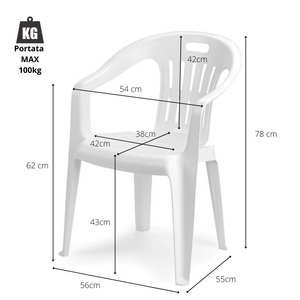 Sedia da giardino set 6 sedie in plastica con braccioli e impilabili colore verde Tomaino