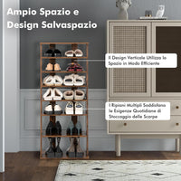 Scarpiera Verticale a 7 Livelli, Organizer per Scarpe in Stile Retrò, con Pannello Rimovibile, Scaffale per Scarpe per Corridoio Ingresso Armadio, 45x25x110 cm (Marrone)
