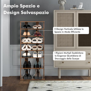 Scarpiera Verticale a 7 Livelli, Organizer per Scarpe in Stile Retrò, con Pannello Rimovibile, Scaffale per Scarpe per Corridoio Ingresso Armadio, 45x25x110 cm (Marrone)