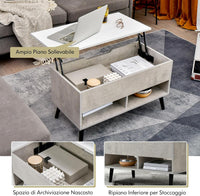 Tavolino Salotto Sollevabile in Legno, Tavolino da Caffè con Scomparto Nascosto e 2 Scaffali Aperti, Tavolino Basso e Modern per Soggiorno, Sala Ricevimenti e Ufficio (Grigio)