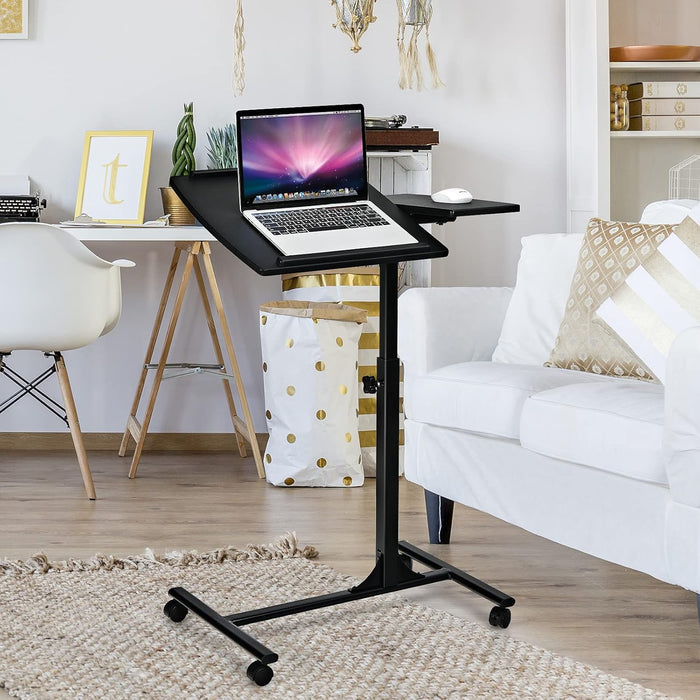 Tavolino Salotto Regolabile in Altezza e Inclinazione, Tavolo da Letto e da Divano con Ruote, Tavolino Porta PC Multiuso per Soggiorno e Camera da Letto, 64 x 45 x 71-93 cm (Nero)