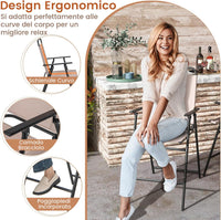 Set di 2 Sedie da Bar Pieghevoli per Esterno, Sedie da Pranzo con Tessuto Traspirante e Telaio in Metallo, Sedie Alte con Braccioli e Poggiapiedi, per Giardino e Balcone