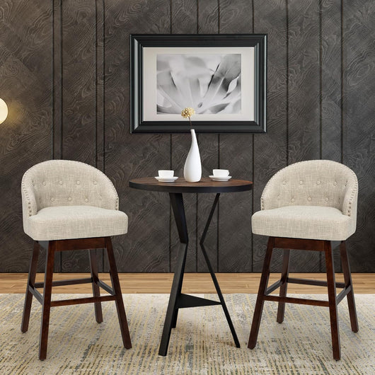 Set di 2 Sgabelli da Bar, Sgabelli con Gambe in Legno di Gomma e Schienale Imbottito, Sgabelli da Bar Girevole, Ideale per Bar, Cucina, Soggiorno (Beige)