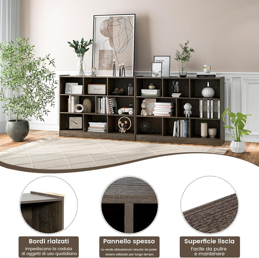 Scaffale Multiuso a 3 Livelli, Mobiletto Espositore Moderno a 8 Cubi, Libreria di Legno per Bambini, Organizer Giocattoli per Camera da Letto, Soggiorno, Studio (Grigio)