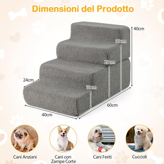 Scalette in Schiuma a 4 Gradini, Rampa per Cani Pieghevole con Fondo Antiscivolo e Copertura Rimovibile e Lavabile per Letto Alto Divano, Scala per Cani e Gatti, 60 x 40 x 40 cm
