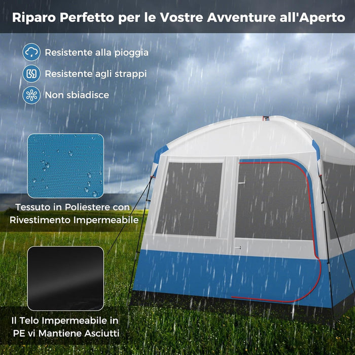 Tenda Campeggio 3-5 Persone, Tenda Doppia Porta, Tenda Anti UV Impermeabile e Antivento, Facile da Montare, per 3 Stagioni, Spiaggia Campeggio Pesca, 248 x 248 x 230 cm
