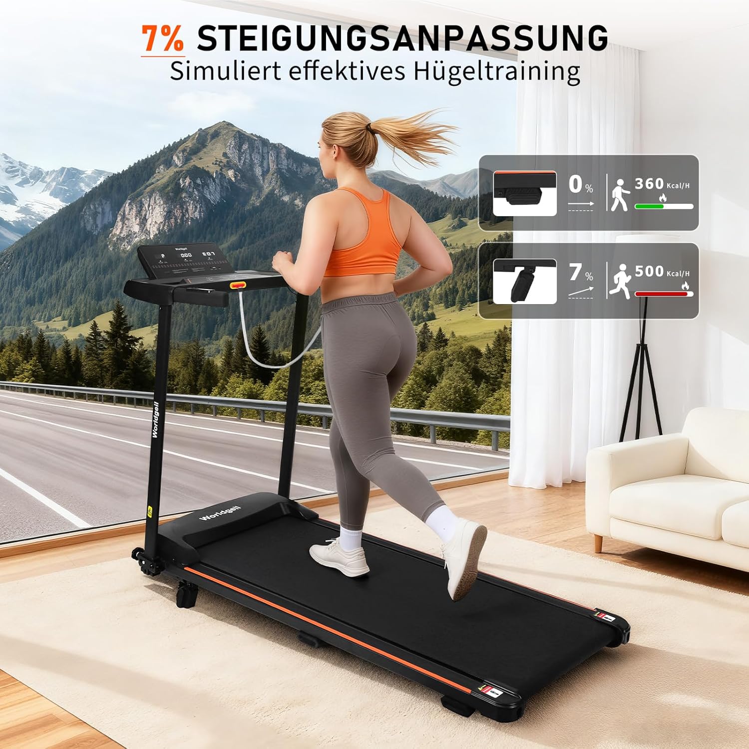 ZMH Tapis roulant da casa pieghevole con schermo LED e corrimano pulsante di misurazione della frequenza cardiaca