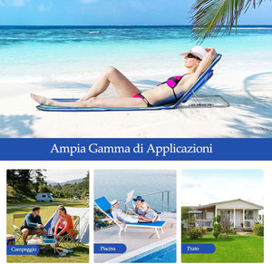 Tappettino da Spiaggia, Set di 2 Tappettini Spiaggia con Tavolino, Materassino Prendisole Pieghevole, Lettino da Spiaggia con Poggiatesta e Schienale Regolabile, Portabile con Tracolla