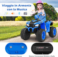24V Quad Elettrico per Bambini, Macchina Elettrica Cavalcabile con Musica Radio Luci a LED, Avvio Lento, Velocità Fino a 5km/h, per Bambini 3-8 Anni (Blu)