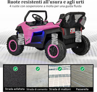 12V Auto Elettrico per Bambini, Macchina Fuoristrada a 2 Posti, Macchina Elettrica con Luci Suoni, Regalo per Bambini 3-8 Anni, 118x74x71 cm (Rosa)