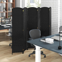 Paravento Pieghevole a 6 Pannelli, Pannelli Divisori da Interno con Texture Intrecciata a Mano e Telaio in Legno, Separé Divisorio a Parete Autoportante per Casa, Ufficio e Negozio (Nero)