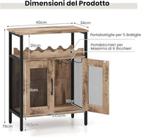 Armadio per Vino con Portaoggetti, Portabottiglie di Vino con Portabottiglie e Porta Bicchieri Rimovibili, Armadietto con Portabottiglie, 60 x 34 x 79 cm (Marrone Chiaro)