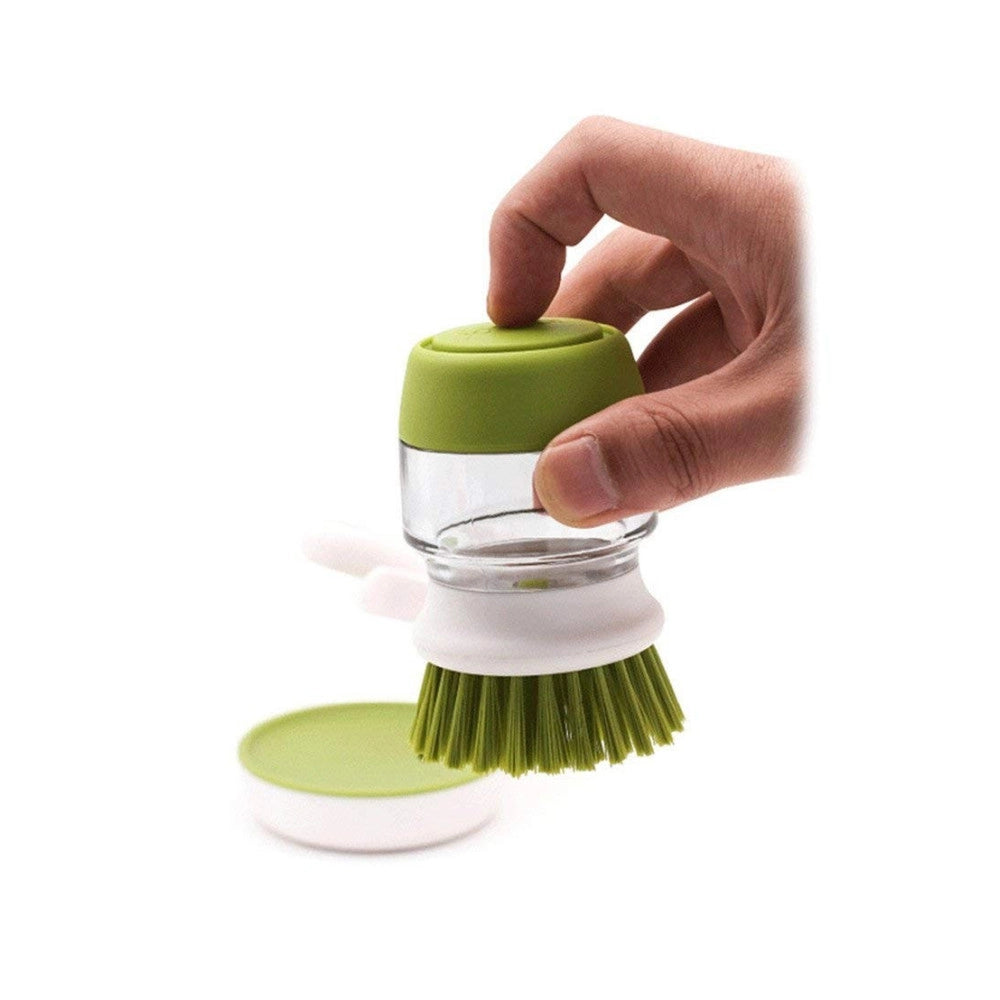 Trade Shop - Spazzola Con Dispenser Sapone Setole Rigide Antigraffio Lava Bicchieri Piatti Pentole -