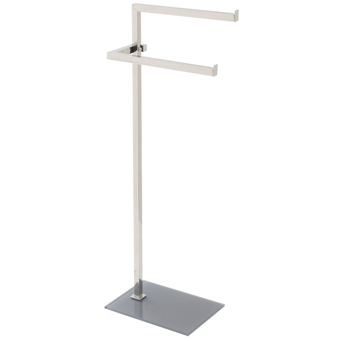 Piantana porta asciugamani bagno doppia acciaio base vetro grigia 20x28xh.86,5cm