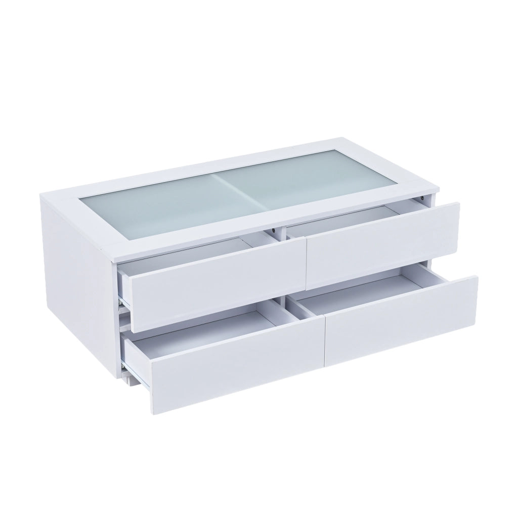 Tavolino da Salotto Bianco Moderno 100x50x40cm con 4 Cassetti e Luci LED