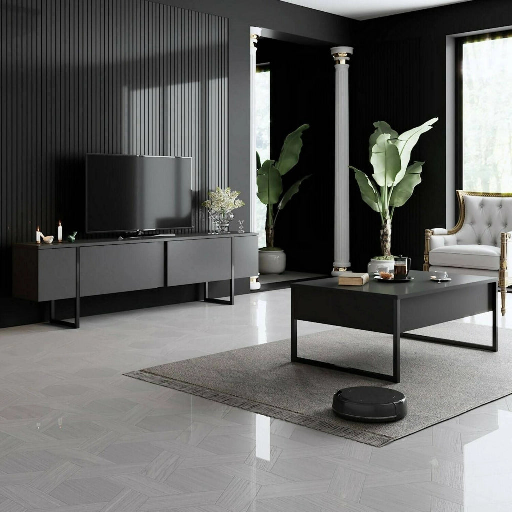 Abishia, Mobile Porta tv Cassetti, 180x30x50h cm Nero Antracite