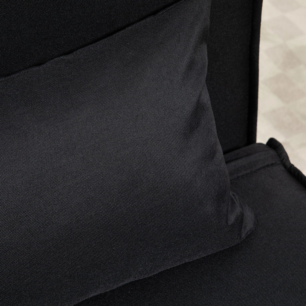 Divano letto 2 in 1 con schienale regolabile a 6 posizioni, cuscino e gambe di supporto, in tessuto effetto lino nero