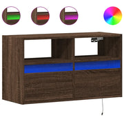 Mobile TV a Parete | Armadietto TV | Mobile Porta TV con Luci LED Rovere Marrone 80x31x45 cm