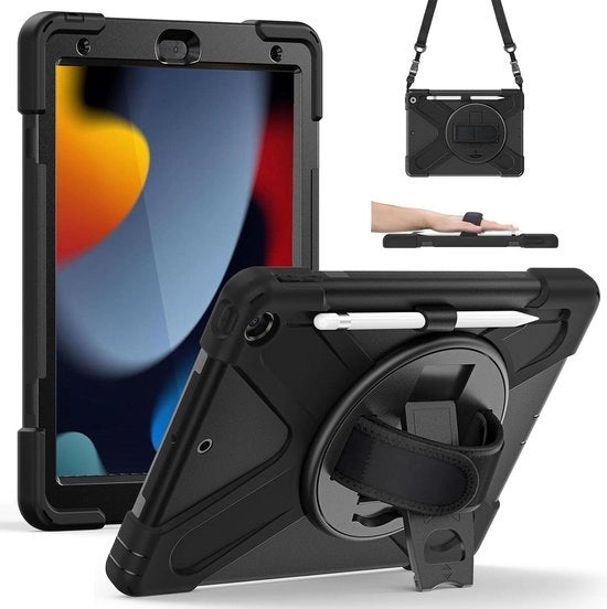 Hoes resistent allo shock per iPad 9e-8e-7e Generazione 10,2 pollici 2021-2020-2019 con maniglia rotativa 360° - Cinturino robusto standard e porta matita