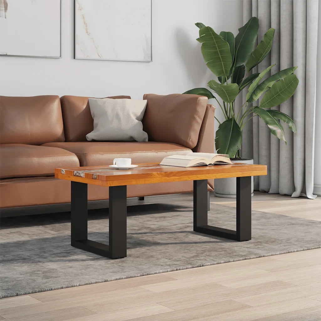 Tavolino da Salotto in Legno di Teak e Resina 100x50 cm 243467