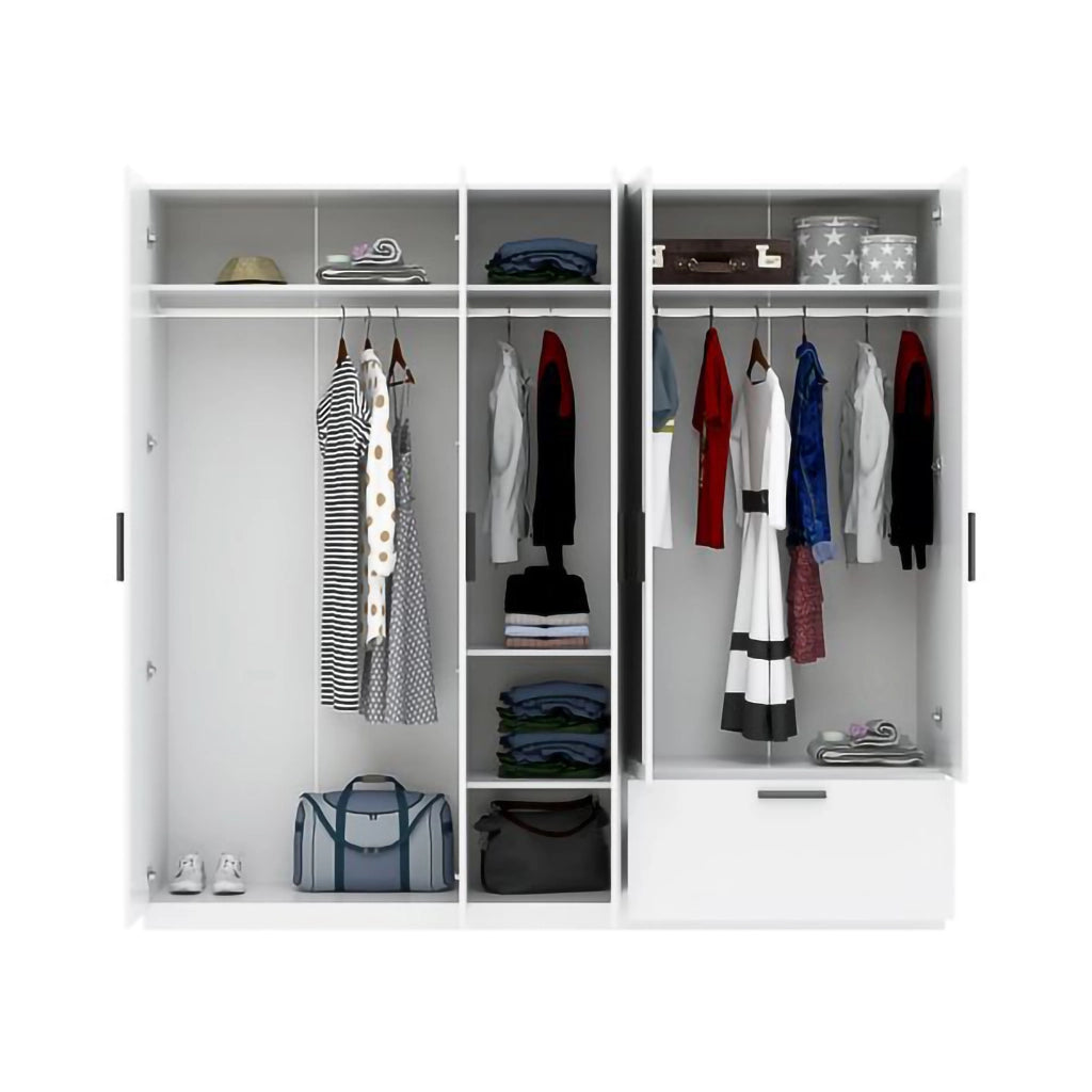 Armadio Camera da Letto Liba, Guardaroba Grande 3 Ripiani, 225x210h cm Bianco