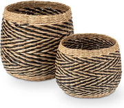 Mand per fiori, intrecciato di alghe marine, conservazione decorativa, vaso per piante, set M + L